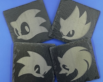 Sonic - Square Coasters - Laser Engraved Slate Coaster Set - Sonic the Hedgehog