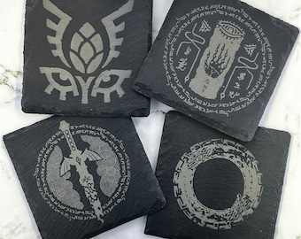 Zelda TotK - Square Coasters - Laser Engraved Slate Coaster Set - The Legend of Zelda: Tears of the Kingdom