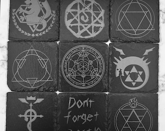 FMA Square Coasters - Laser Engraved Slate Coaster Set - Choose Your Own Set - Fullmetal Alchemist / Fullmetal Alchemist Brotherhood
