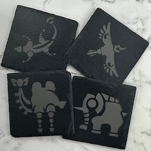 Zelda BotW - Square Coasters - Laser Engraved Slate Coaster Set - Divine Beasts - The Legend of Zelda: Breath of the Wild
