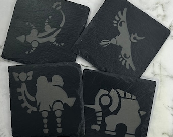 Zelda BotW - Square Coasters - Laser Engraved Slate Coaster Set - Divine Beasts - The Legend of Zelda: Breath of the Wild