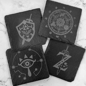 Zelda - Square Coasters - Laser Engraved Slate Coaster Set - The Legend of Zelda Series