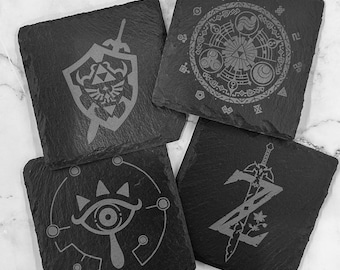 Zelda - Square Coasters - Laser Engraved Slate Coaster Set - The Legend of Zelda Series