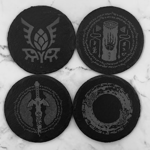 Zelda TotK - Circle Coasters - Laser Engraved Slate Coaster Set - The Legend of Zelda: Tears of the Kingdom