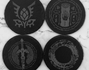 Zelda TotK - Circle Coasters - Laser Engraved Slate Coaster Set - The Legend of Zelda: Tears of the Kingdom