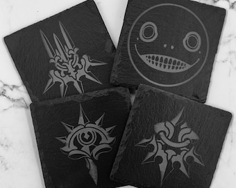 NieR Automata - Square Coasters - Laser Engraved Slate Coaster Set