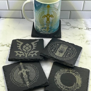 Zelda TotK - Coasters - Laser Engraved Slate Coaster Set and Ceramic Mug - The Legend of Zelda: Tears of the Kingdom