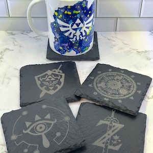 Zelda - Coasters - Laser Engraved Slate Coaster Set and Ceramic Mug - The Legend of Zelda Series