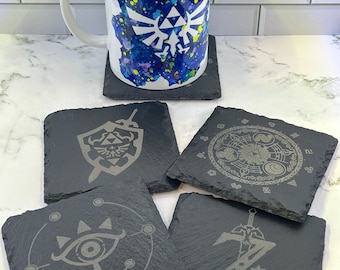 Zelda - Coasters - Laser Engraved Slate Coaster Set and Ceramic Mug - The Legend of Zelda Series