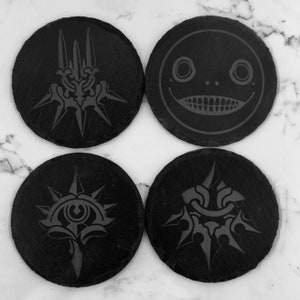 NieR Automata - Circle Coasters - Laser Engraved Slate Coaster Set