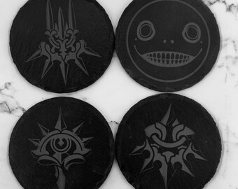 NieR Automata - Circle Coasters - Laser Engraved Slate Coaster Set