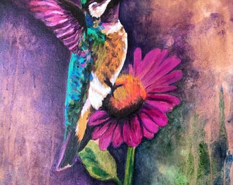 Colibri Canvas print, hummingbird painting, mexican art, floral art, mexican decor, Latinx art, hummingbird art, bird art painting
