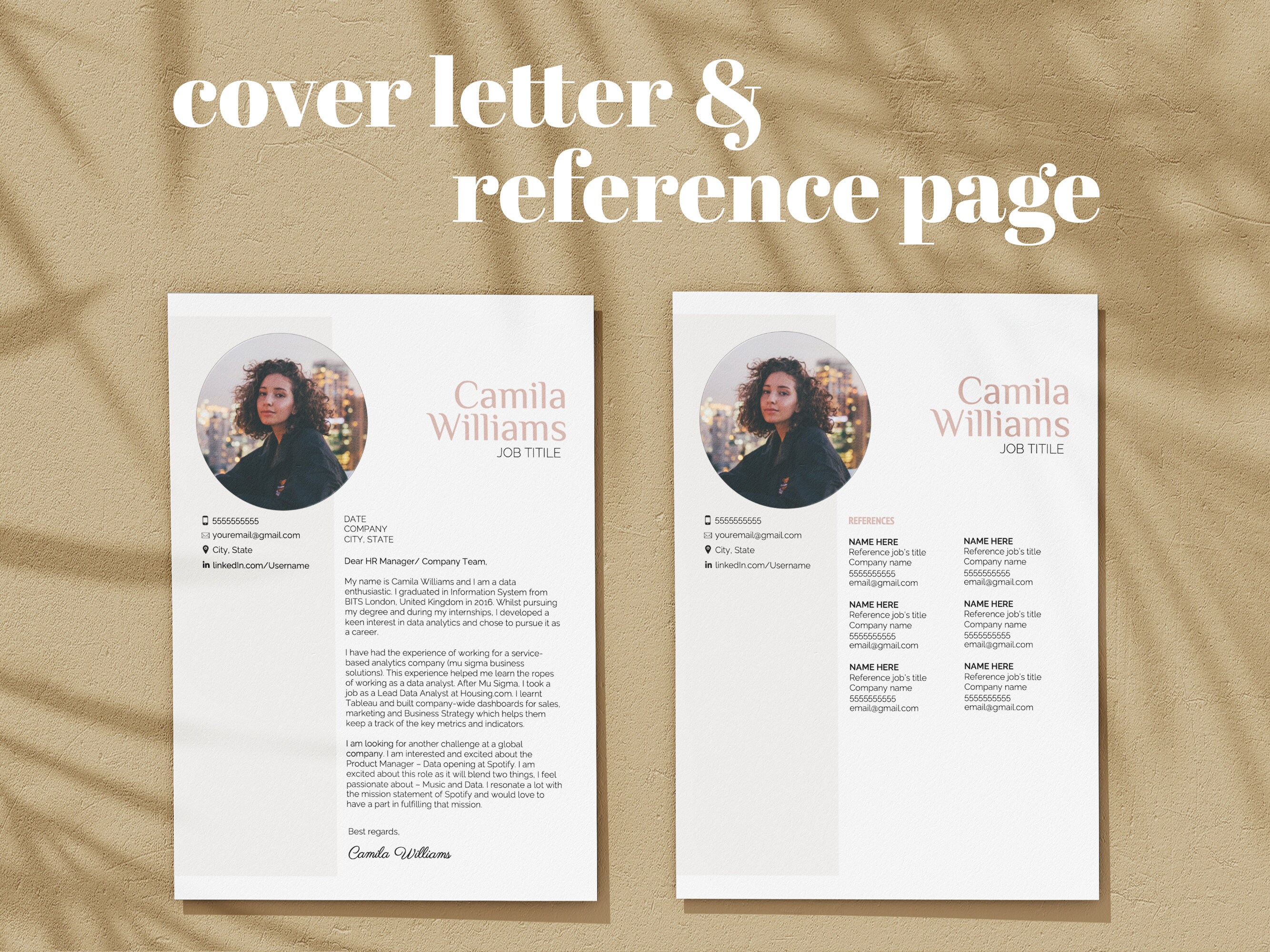 Professional Resume Template for Word With Photo Cover Letter and ...