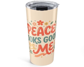 Vaso térmico "Peace Looks Good on Me" / Diseño floral retro de 591 ml (20 oz)