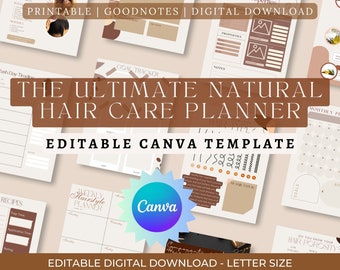 Planificador de cuidado capilar natural: Plantilla editable de Canva (descarga digital)