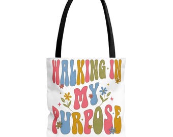 Bolsa de mano "Caminando con mi propósito" / Tipografía floral retro