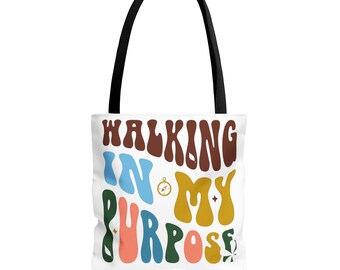 Bolsa de lona / Cita inspiradora "Caminando con mi propósito", diseño inspirado en la fe