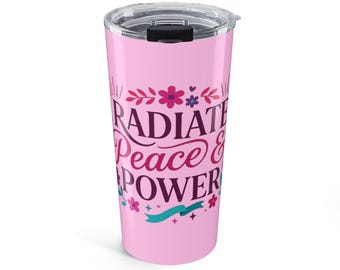 Vaso térmico Radiate Peace & Power / Vaso de viaje rosa con estampado floral de 591 ml (20 oz)