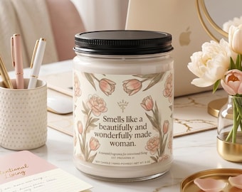 Vela de soja / Afirmación "Mujer maravillosamente hecha" / Regalo de Proverbios 31