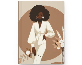 Cuaderno de tapa dura con ilustración de mujer afroamericana / Bendecida y muy favorecida (mate)
