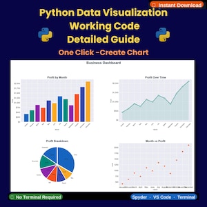 May include: A dark blue graphic with the text "Python Data Visualization Working Code Detailed Guide." The image includes charts and graphs illustrating business data, with the words "Business Dashboard" and "One Click - Create Chart."