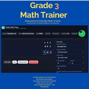 3rd Grade Math Trainer — Interactive Math Practice App | Fractions, Multiplication, Division, Geometry, Word Problems