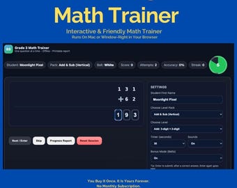 Treinador de Matemática para o 3º Ano — Aplicativo Interativo para Praticar Matemática | Frações, Multiplicação, Divisão, Geometria, Problemas de Matemática