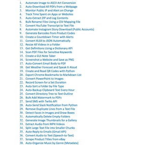May include: A white document titled "Table of Contents - Volume 4" lists 39 software automation functions. The text includes options for image conversion, PDF handling, and social media automation. The document is from Moonlight Pixel.