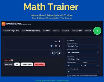 小学4年生向け算数トレーナー - インタラクティブアプリ、分数、小数（デジタルダウンロード）
