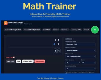 Treinador de Matemática para o 1º Ano — Aplicativo de Prática Interativa | Adição, Subtração, Contagem, Valor Posicional,...