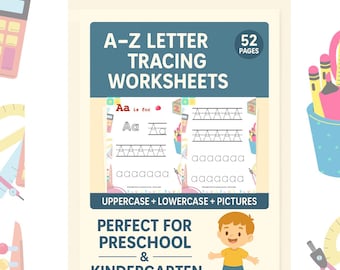 アルファベットのトレースワークシート：幼児向け手書き練習（PDF 2枚、カラー＆白黒）