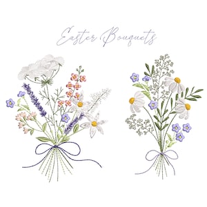 Wild flower Bouquet Machine Embroidery Design Set, 2 Easter Floral Meadow Flower Bouquets Instant Download Zip - 5 Sizes