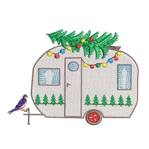 Christmas Tree Truck Camper Machine Embroidery Design, Happy Winter Holiday Car Pattern Instant Download ZIP - 5 SIZES