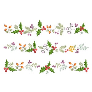 3 Christmas Holly Borders for Machine Embroidery, Border Design Pattern, Instant Download ZIP - 6 SIZES
