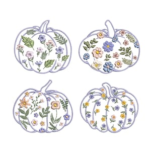 4 Thanksgiving Flower Pumpkins Machine Embroidery Design, Floral Pumpkin, Instant Download Zip - 5 Sizes