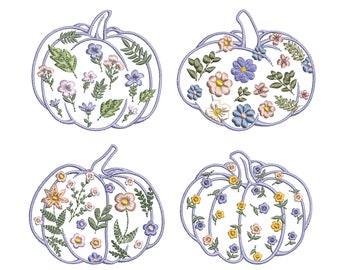 4 Thanksgiving Flower Pumpkins Machine Broderie Design, Floral Pumpkin, Téléchargement instantané Zip - 5 Tailles