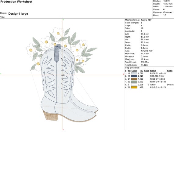 Cowboy Flower Boots Machine Embroidery Design, Boot Instant.