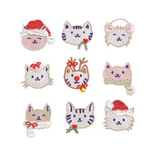 Funny Christmas Kitten Set for Machine Embroidery, Cat Santa Design Pattern, Instant Download ZIP - 5 SIZES