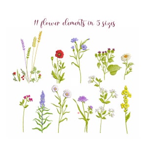 11 Flowers Border Machine Embroidery Design, Flower Botanical Wildflower Instant Download Zip - 5 Sizes