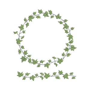 Vibrant Ivy Wreath and Border Machine Embroidery Design Bundle, Wedding Botanical Branch Pattern Instant Download Zip - 6 sizes