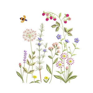 Wildflower Garden Machine Embroidery Design, Easter Floral Meadow Wild Flower Botanical Instant Download Zip - 11 elements - 5 Sizes