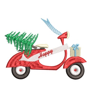 Christmas Tree Scooter Bike Machine Embroidery Design, Winter Holiday Bicycle Pattern Instant Download ZIP - 5 SIZES