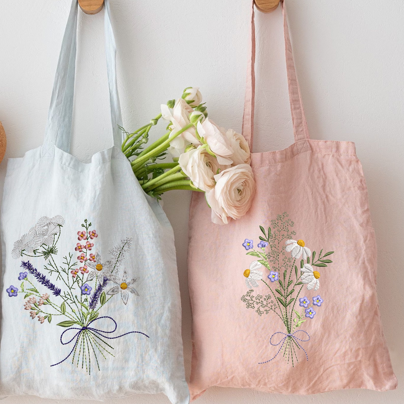 Wild Flower Bouquet Machine Embroidery Design Set, 2 Easter Floral ...