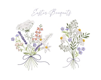 Wild flower Bouquet Machine Embroidery Design Set, 2 Easter Floral Meadow Flower Bouquets Instant Download Zip - 5 Sizes