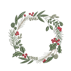 Christmas Joy Wreath Machine Embroidery Design, Border Design Pattern, Instant Download ZIP - 6 SIZES