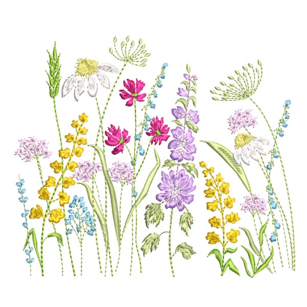 Enchanted Garden Machine Embroidery Design, Easter Floral Meadow Wild Flower Botanical Instant Download Zip, incl. 19 elements - 6 Sizes