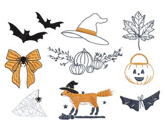 Bundle de motifs de broderie machine Halloween citrouille renard magique pour Thanksgiving, téléchargement immédiat - 7 tailles