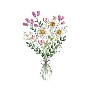 愛の野生の花の花束機械刺繍デザイン、花の草原のデイジーパターンインスタントダウンロード Zip - 6 サイズ