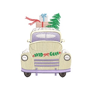 Christmas Tree Truck Machine Embroidery Design, Happy Winter Holiday Car Pattern Instant Download ZIP - 5 SIZES
