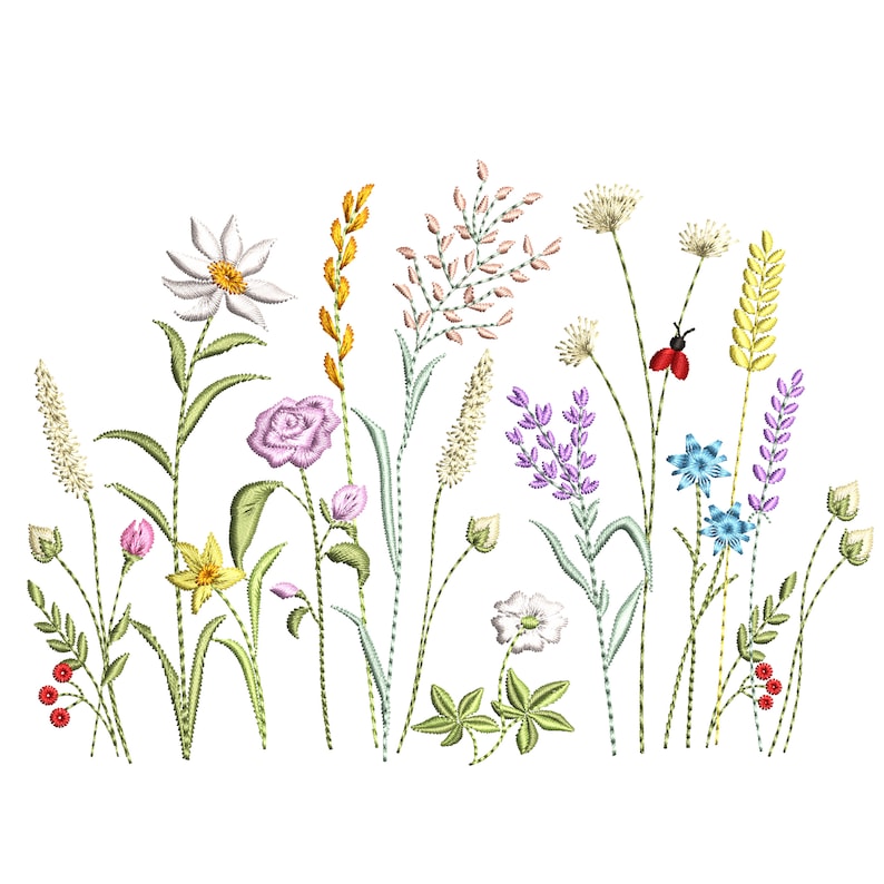 Wild Flower Garden Machine Embroidery Design Easter Floral Etsy